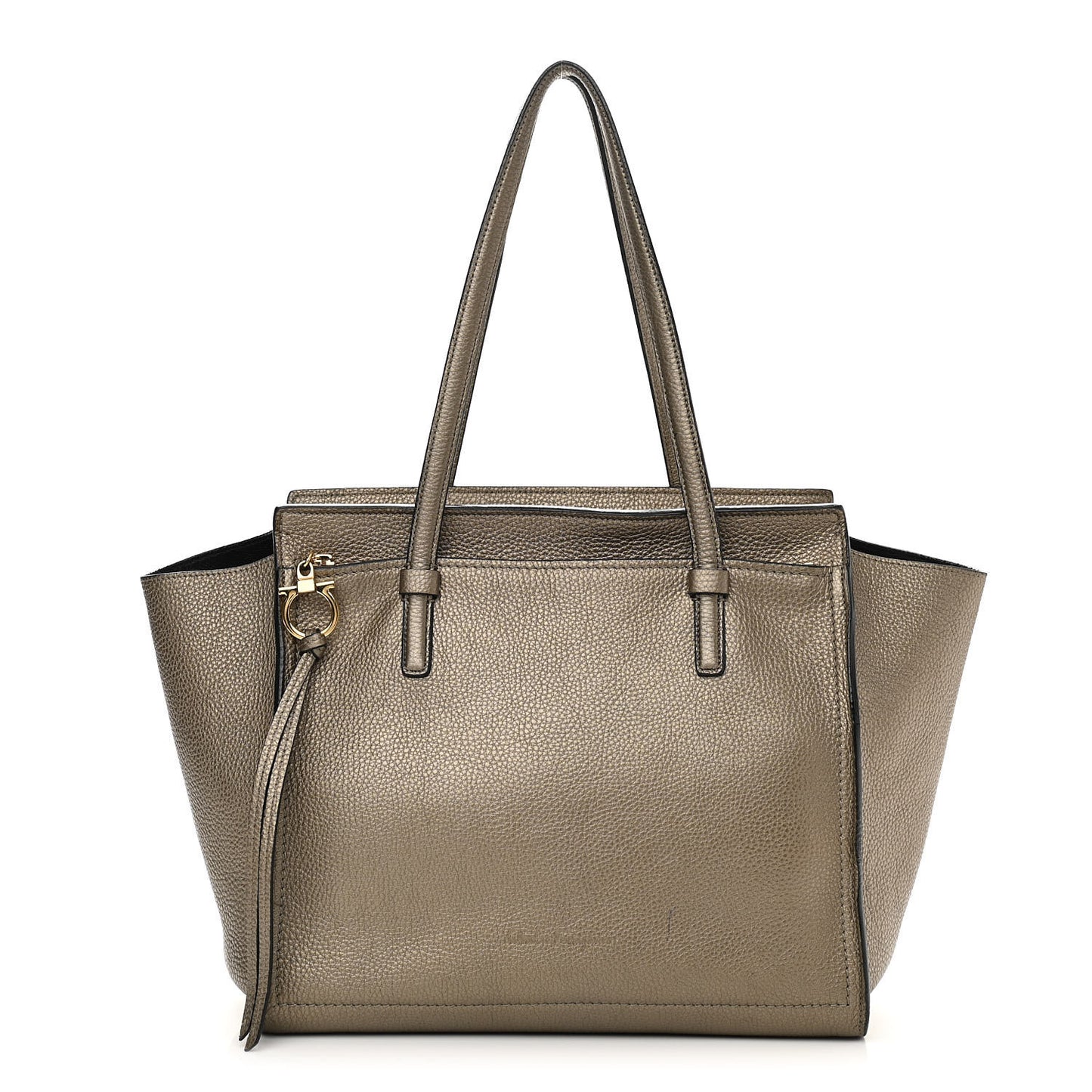 Metallic Hammered Calfskin Double Handle Medium Amy Tote Graphite