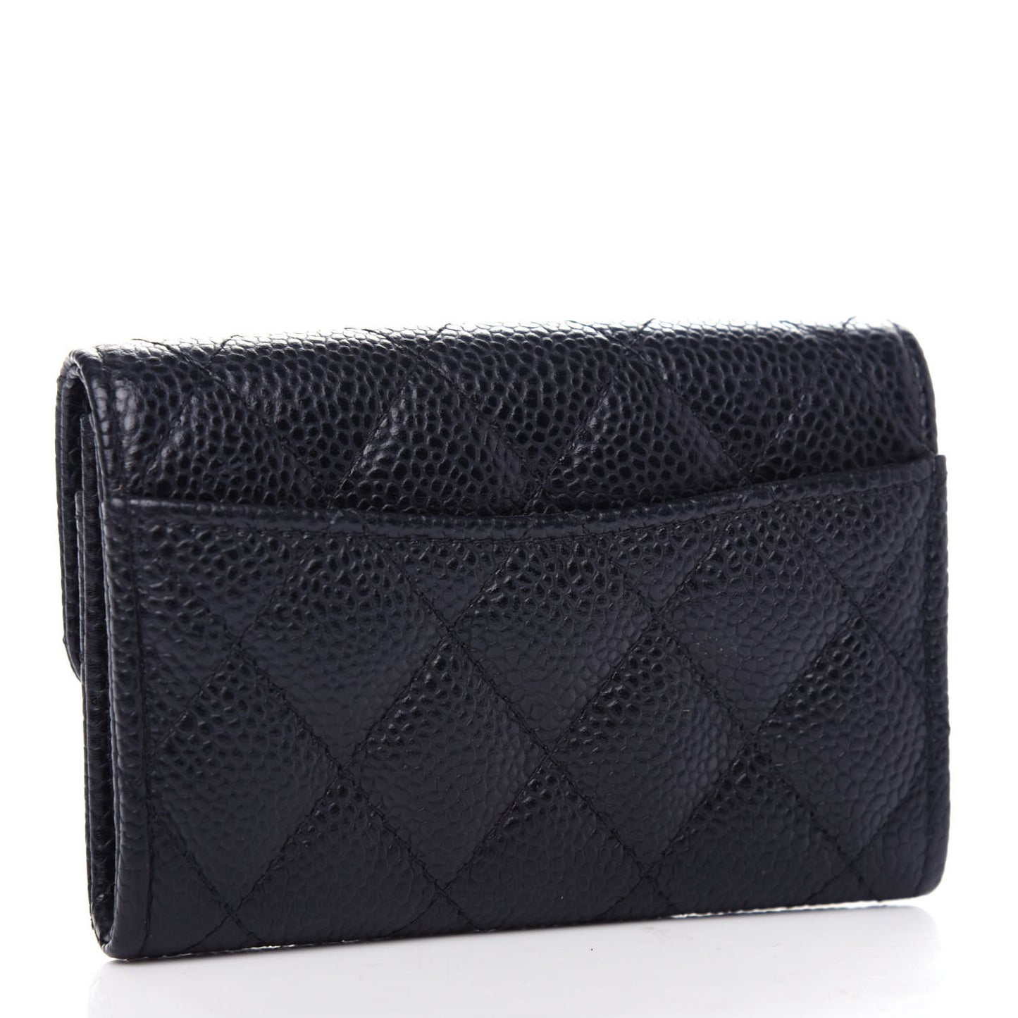 Caviar Quilted Flap Card Holder Wallet Black