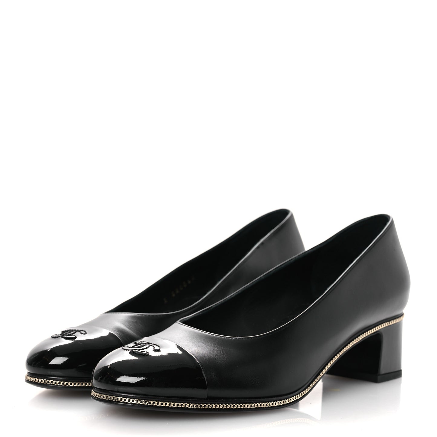 Lambskin Patent Cap Toe CC Pumps 37 Black