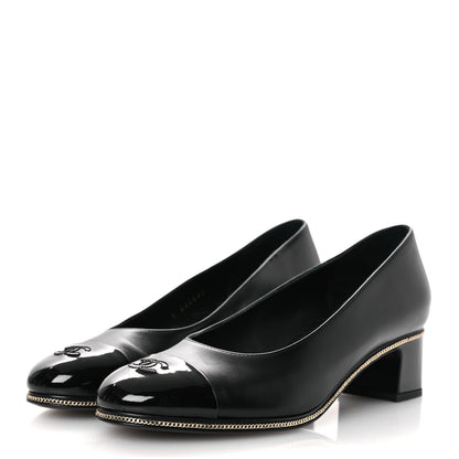Chanel Lambskin Patent Cap Toe CC Pumps 37 Black 4 of 13