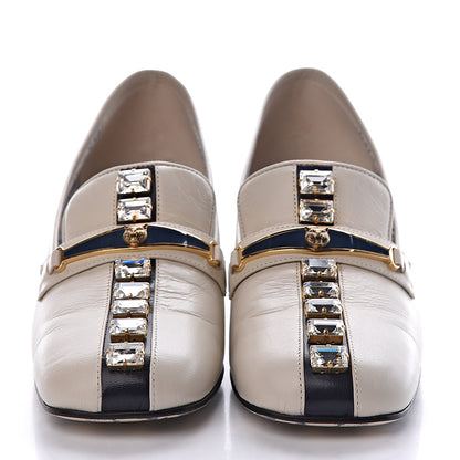 Gucci Goatskin Crystal Mid-Heel Loafer Pumps 38 Ivory 2 of 10