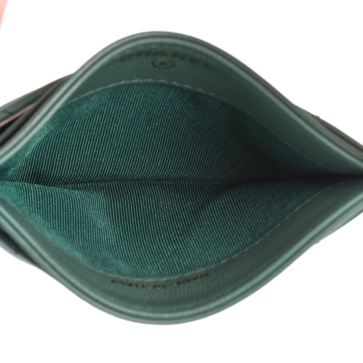 Lambskin Chevron Quilted Card Holder Green