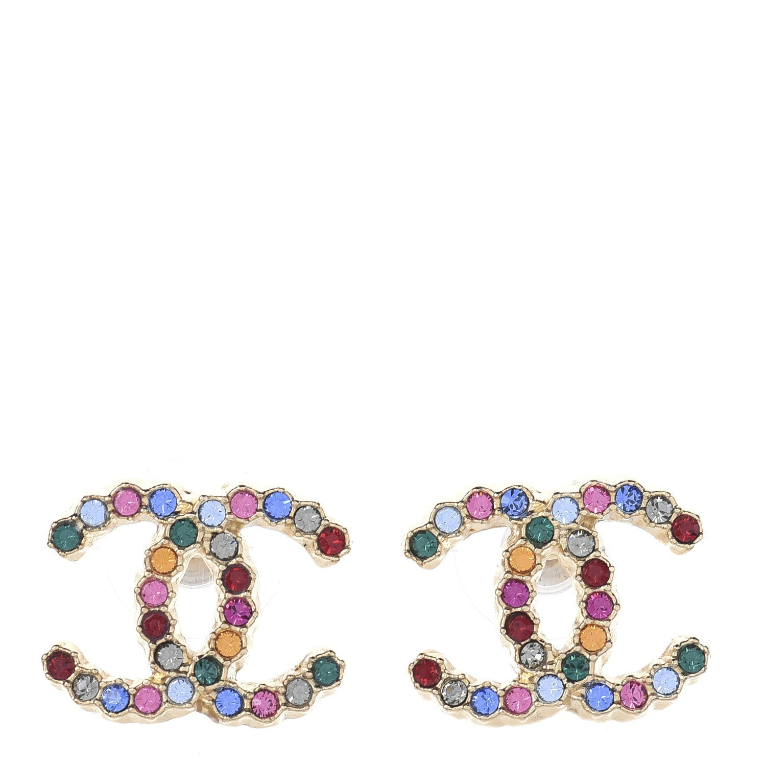 Chanel Crystal Over The Rainbow CC Earrings Gold Multicolor 1 of 4