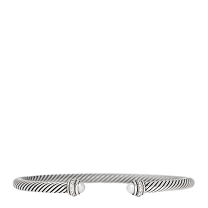 David Yurman Sterling Silver Diamond Cultured Pearl 4mm Cable Classics Bracelet 1 of 5