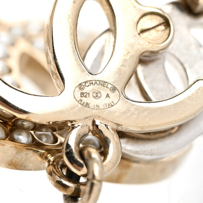 Chanel Crystal Pearl Double CC Drop Earrings Gold Silver 4 of 5