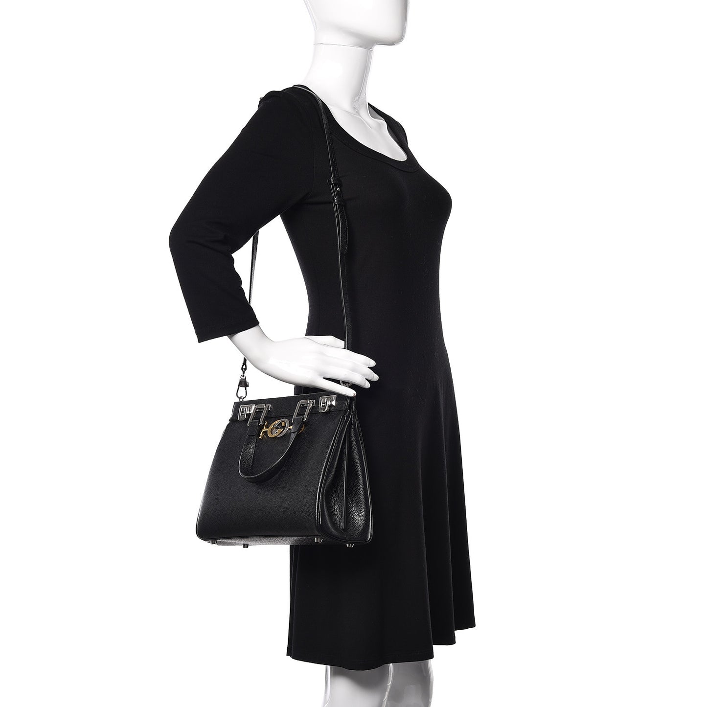 Grainy Calfskin Small Zumi Top Handle Bag Black