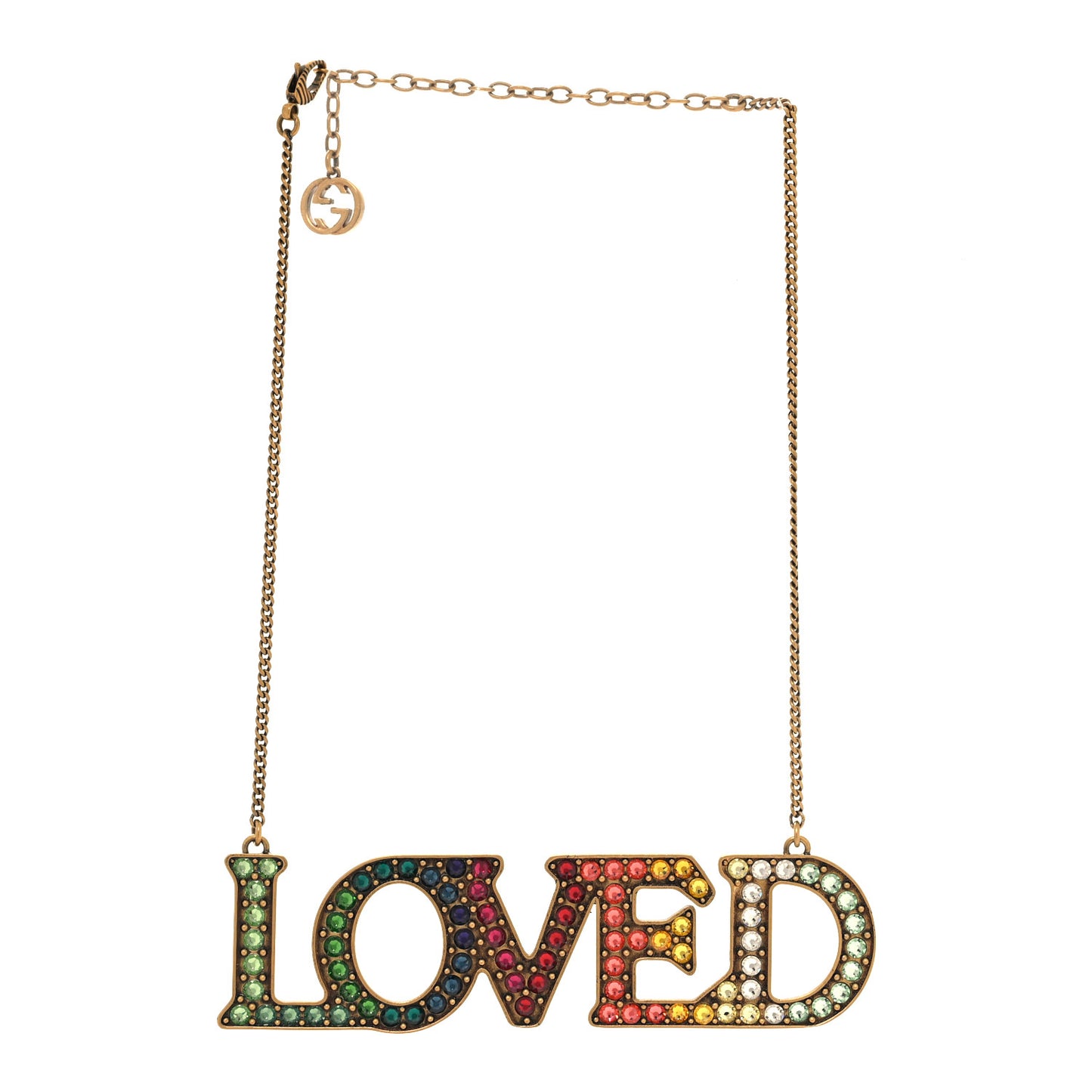 Metal Crystal Loved Short Necklace Aged Gold