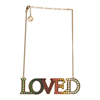 Gucci Metal Crystal Loved Short Necklace Aged Gold 3 of 5