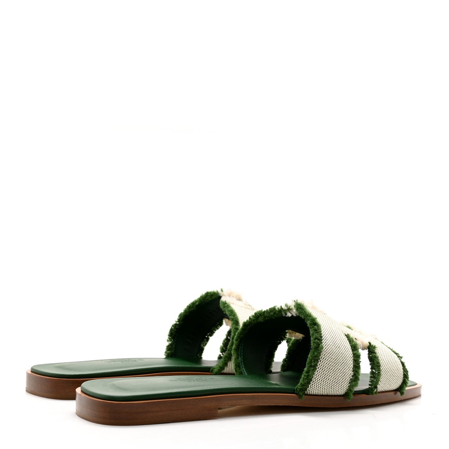 Calfskin Canvas Oran Fringe Sandals 37 Vert