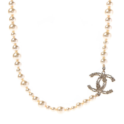 Chanel Pearl Crystal CC Camellia Short Necklace Gold 1 of 5