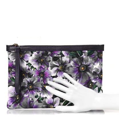 Dolce & Gabbana Canvas Vitello Iguana Embossed Anemone Print Pouch Purple 2 of 9