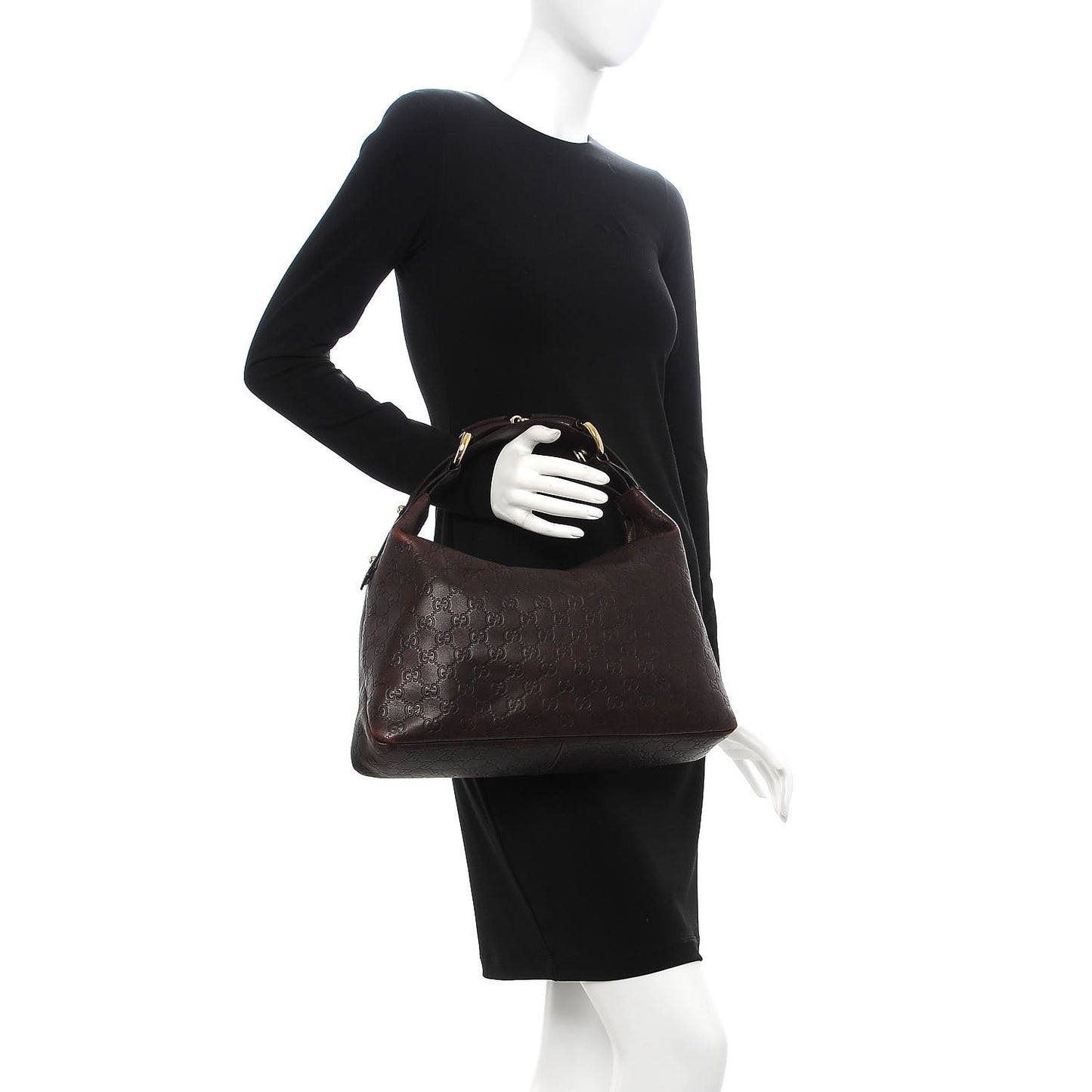 Guccissima Medium Horsebit Chain Hobo Dark Brown