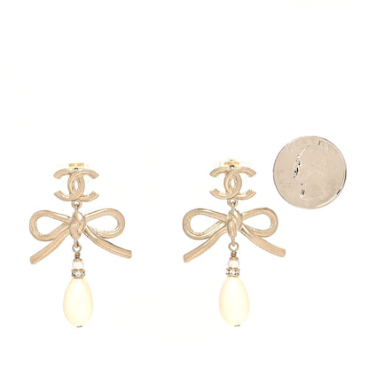 Chanel Pearl Bow CC Drop Earrings Gold 2 of 4