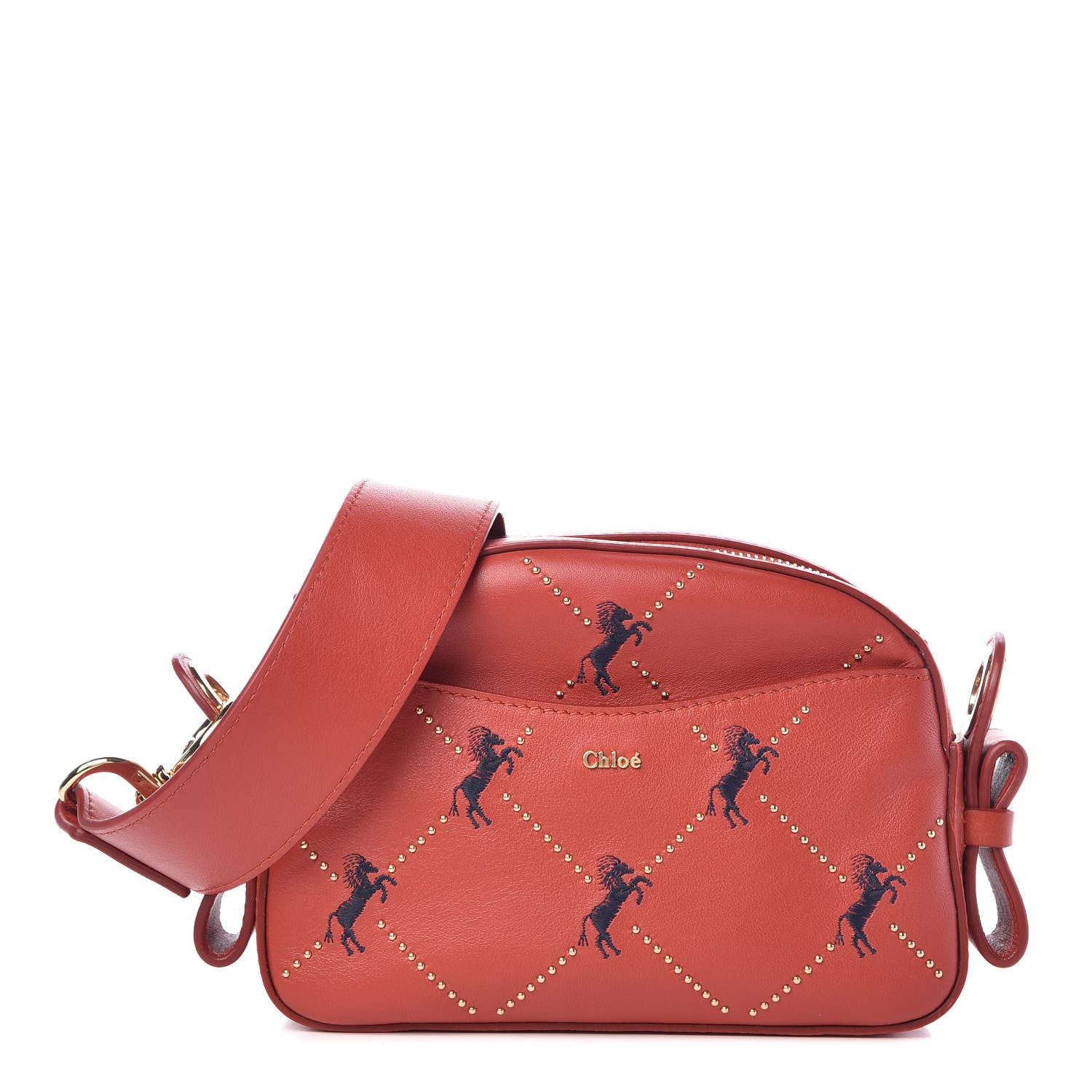 Chloe Smooth Calfskin Little Horses Embroidered Shoulder Bag Earthy Red 1 of 9