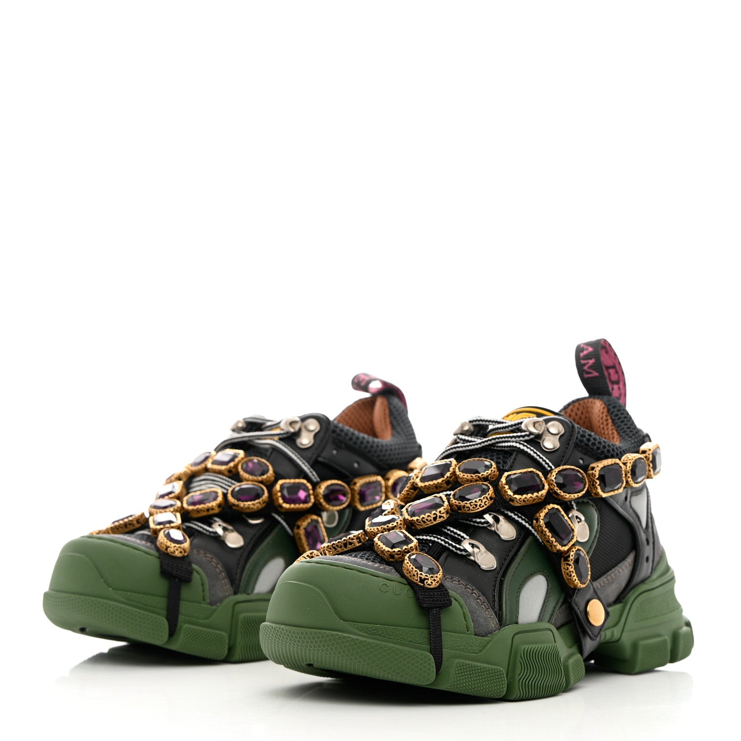 Gucci X SEGA Mesh Suede Calfskin Removable Crystals Flashtrek Sneakers 36 Loess Black Olive Green 3 of 8