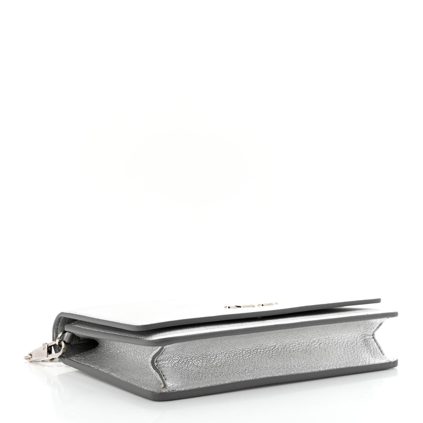 Metallic Calfskin Pandora Chain Wallet Silver