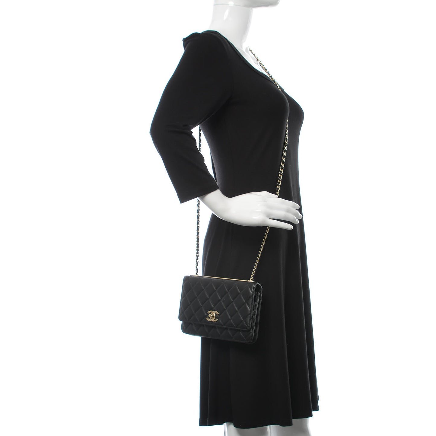 Lambskin Quilted Trendy CC Wallet On Chain WOC Black