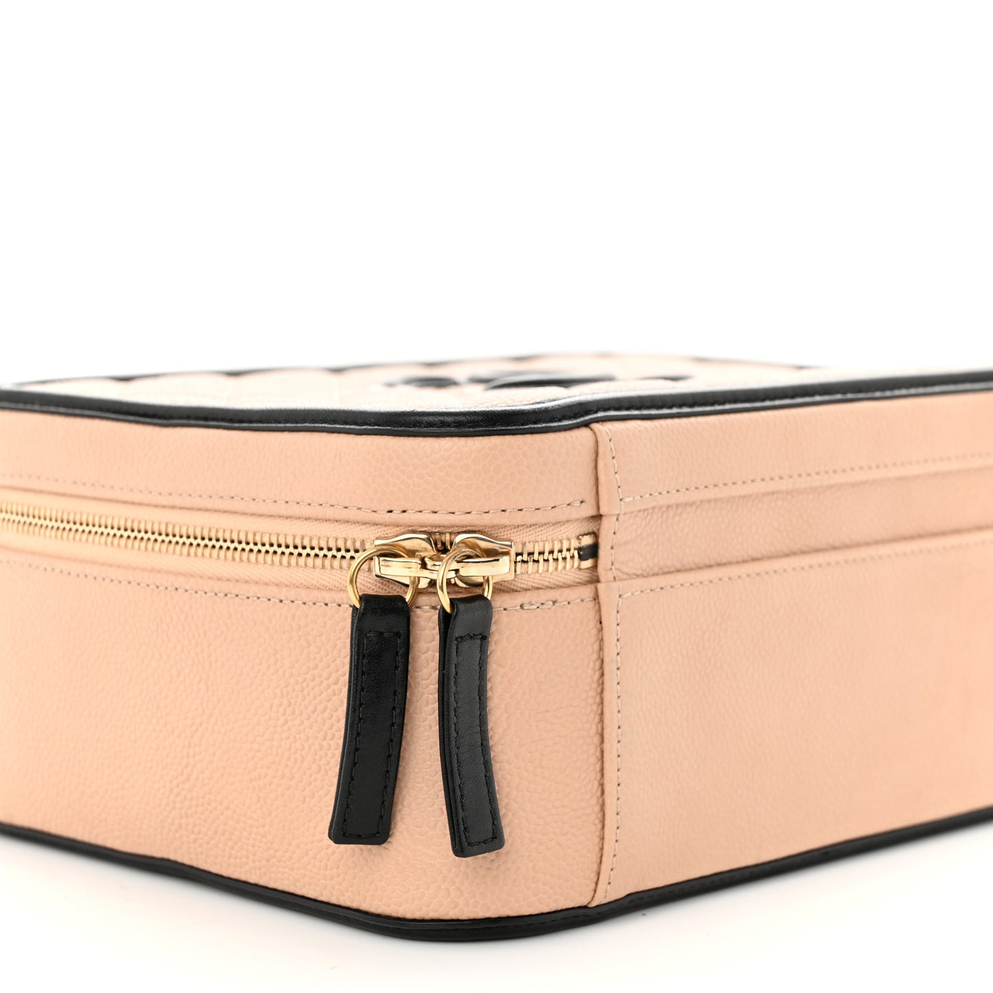 Caviar Quilted Large CC Filigree Vanity Case Beige Black