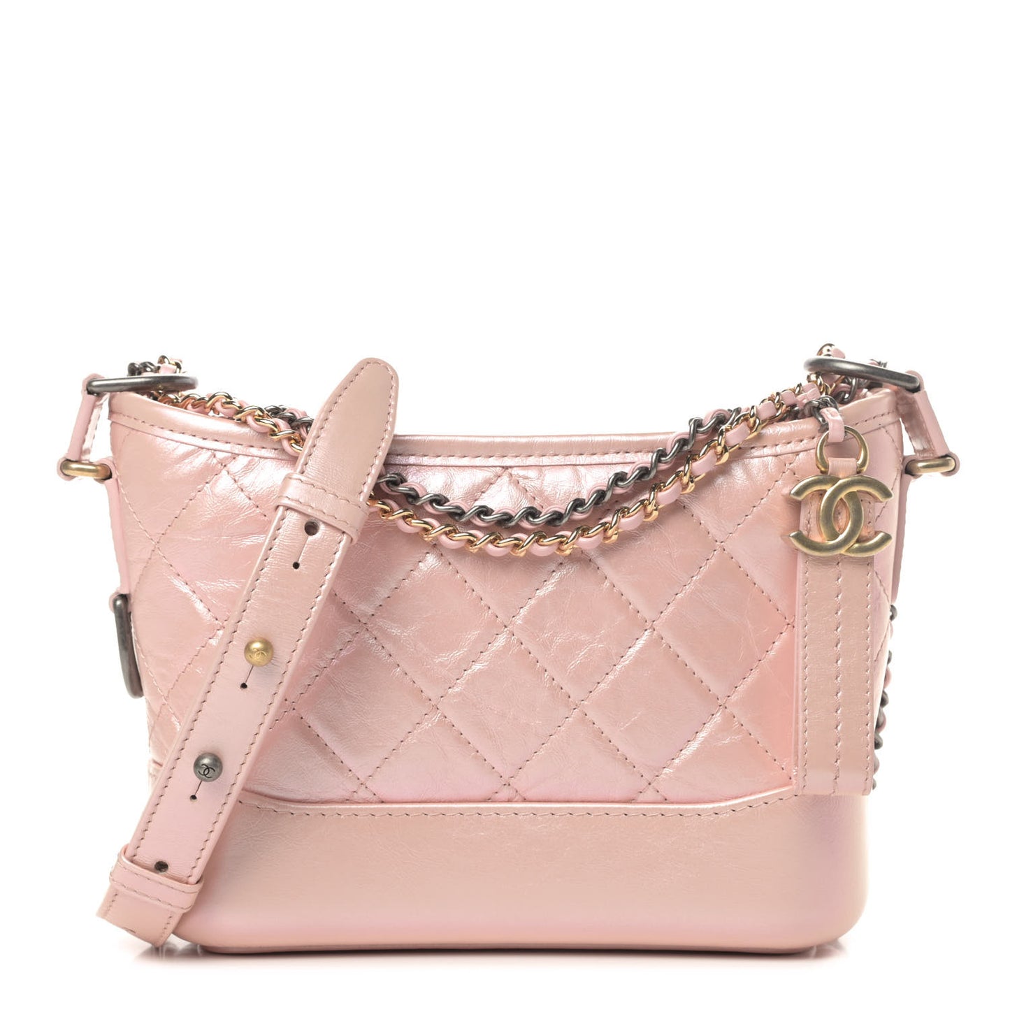 Iridescent Aged Calfskin Quilted Small Gabrielle Hobo Rose