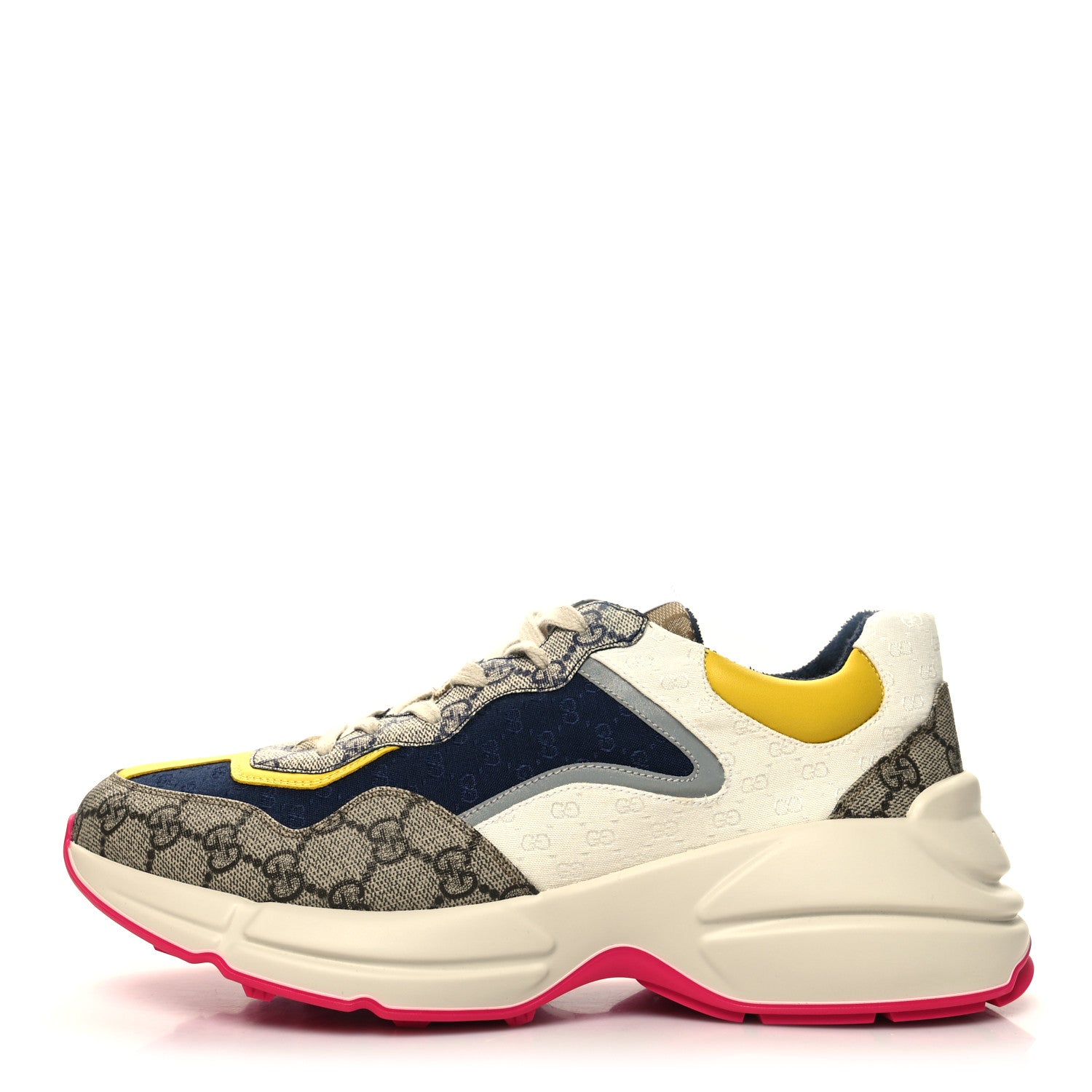 Gucci GG Supreme Monogram Mix Monogram Mens Rhyton Sneakers 9 London Blue Beige Sun Yellow 1 of 8