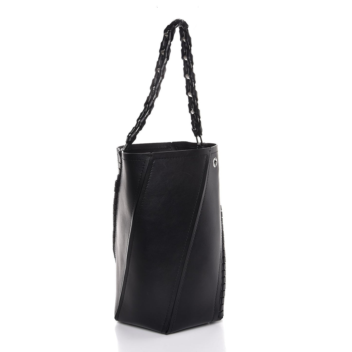 Smooth Calfskin Medium Hex Bucket Bag Black