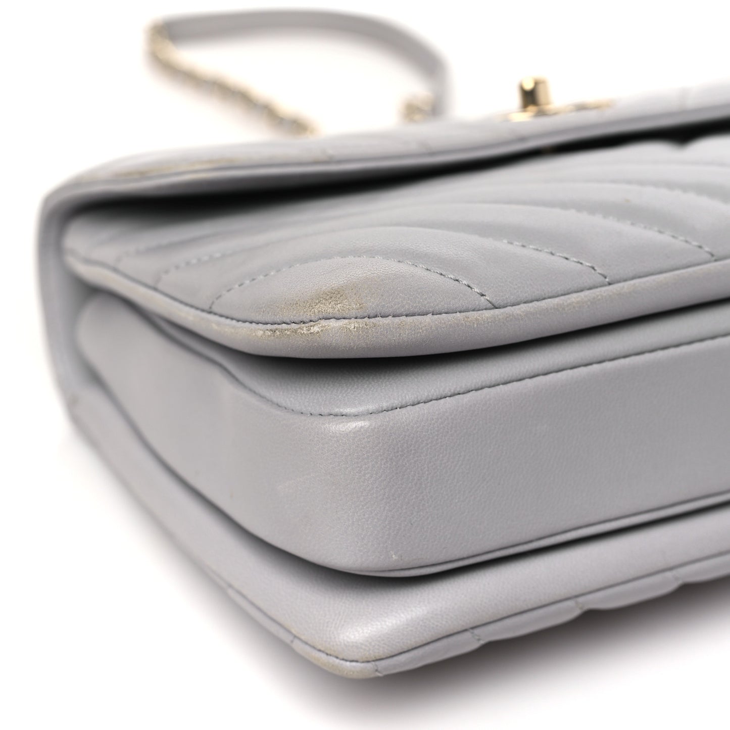 Lambskin Chevron Quilted Small Trendy CC Flap Dual Handle Bag Grey