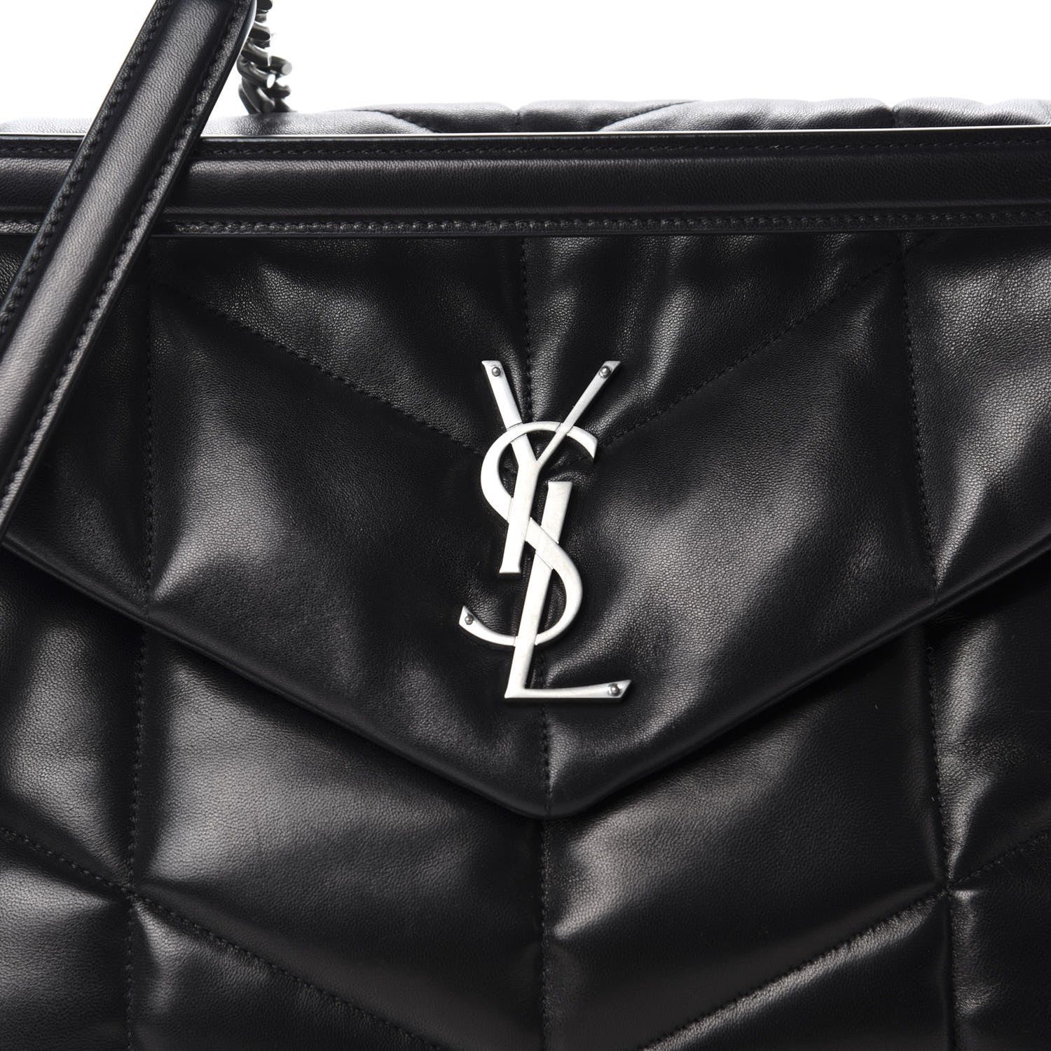 Saint Laurent Lambskin Quilted Medium Loulou Puffer Monogram Chain Satchel Black 11 of 11