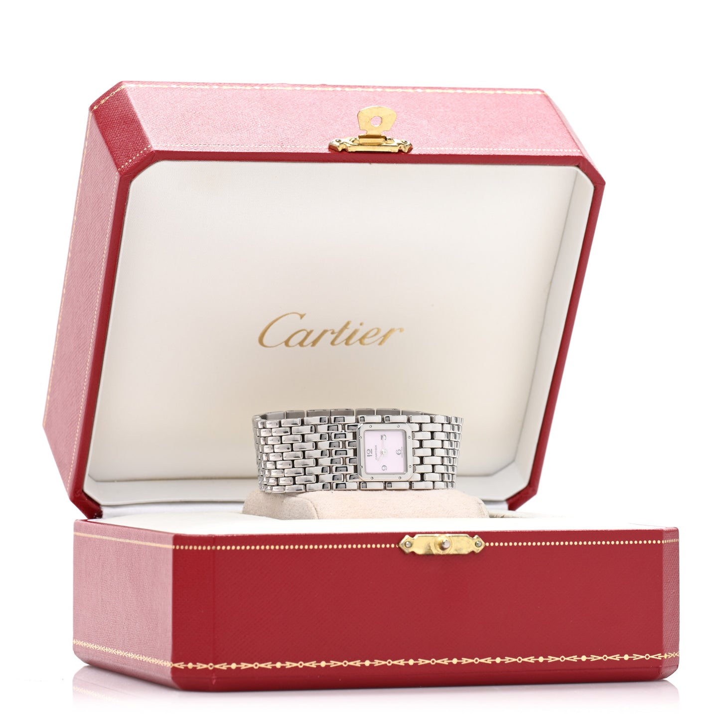 Stainless Steel Pink Mother of Pearl 21mm Panthere Ruban Quartz Watch