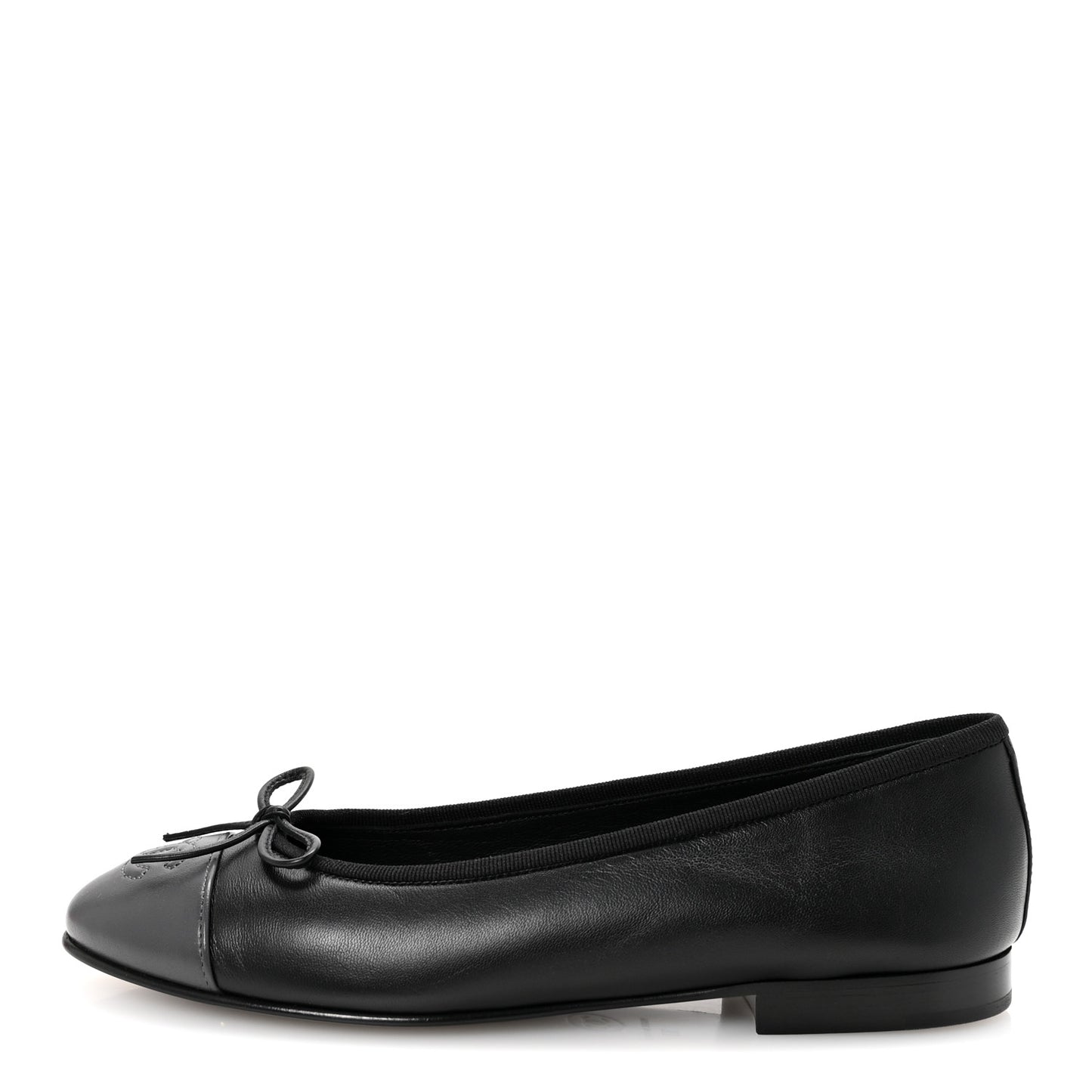 Lambskin CC Cap Toe Ballerina Flats 37 Black Dark Grey