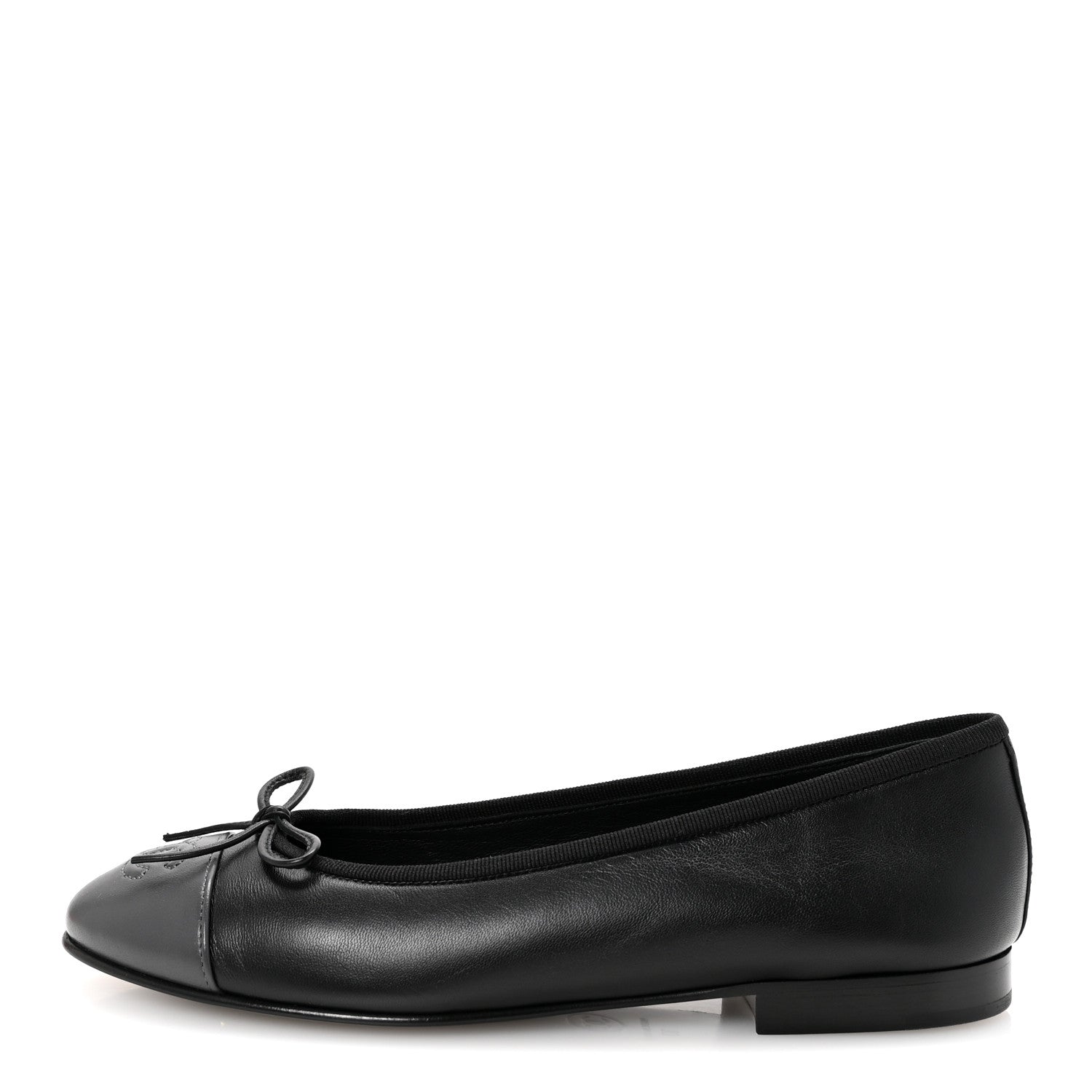 Chanel Lambskin CC Cap Toe Ballerina Flats 37 Black Dark Grey 1 of 10