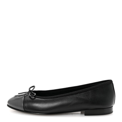 Chanel Lambskin CC Cap Toe Ballerina Flats 37 Black Dark Grey 1 of 10