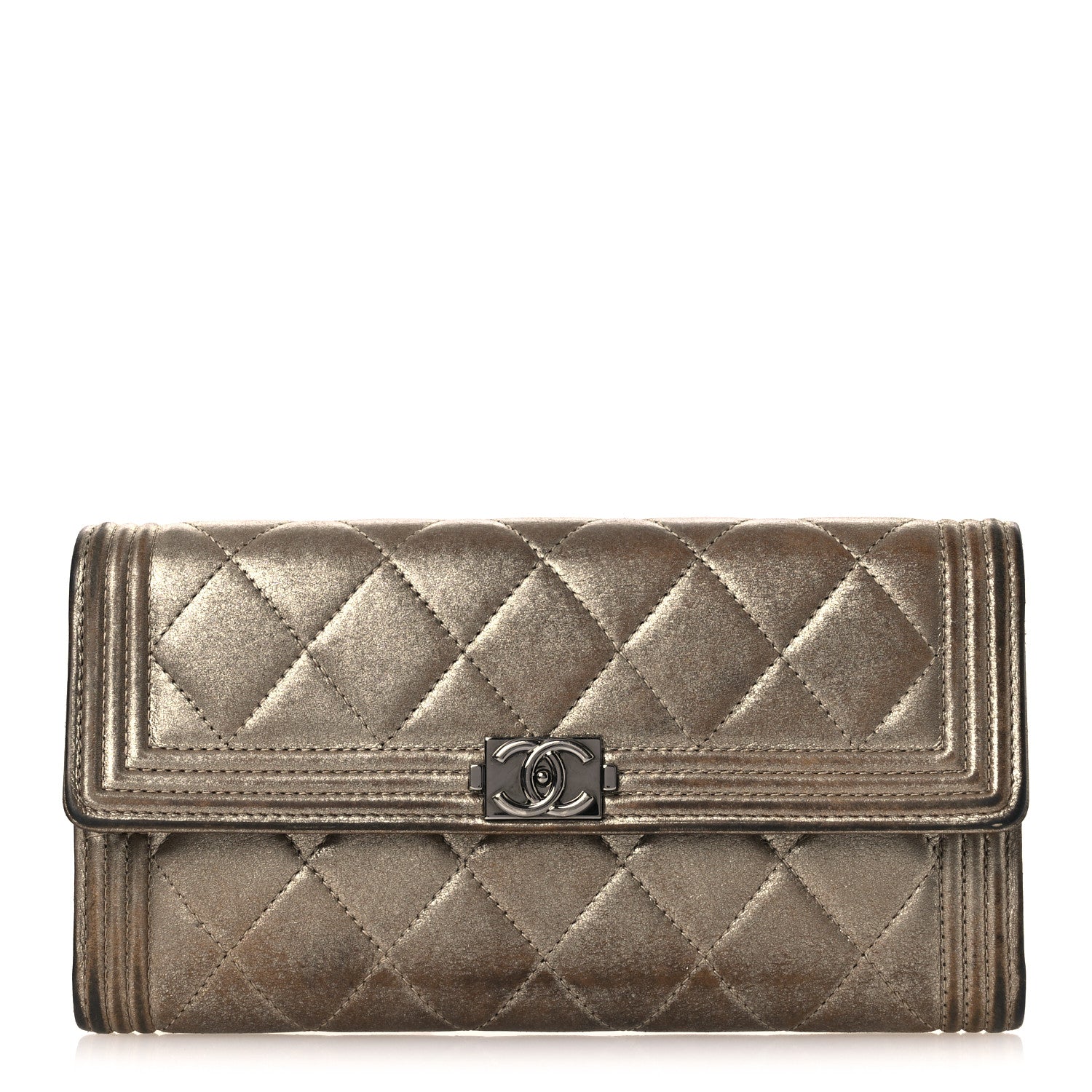Chanel Iridescent Calfskin Quilted Boy Flap Wallet Dark Gold 1 of 14