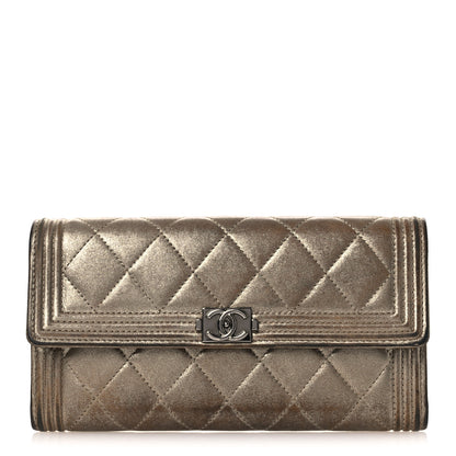 Chanel Iridescent Calfskin Quilted Boy Flap Wallet Dark Gold 1 of 14