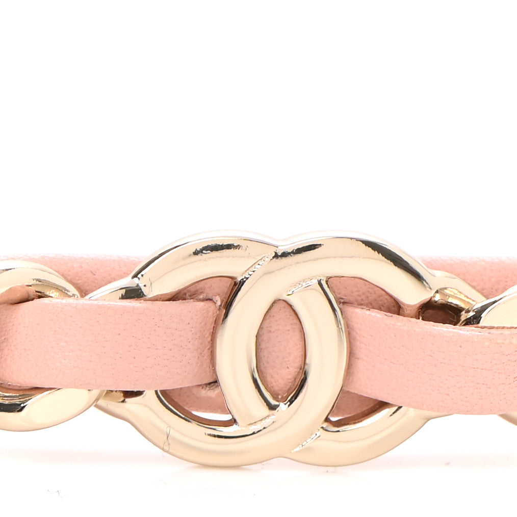 Metal Lambskin CC Turnlock Chain Headband Gold Pink