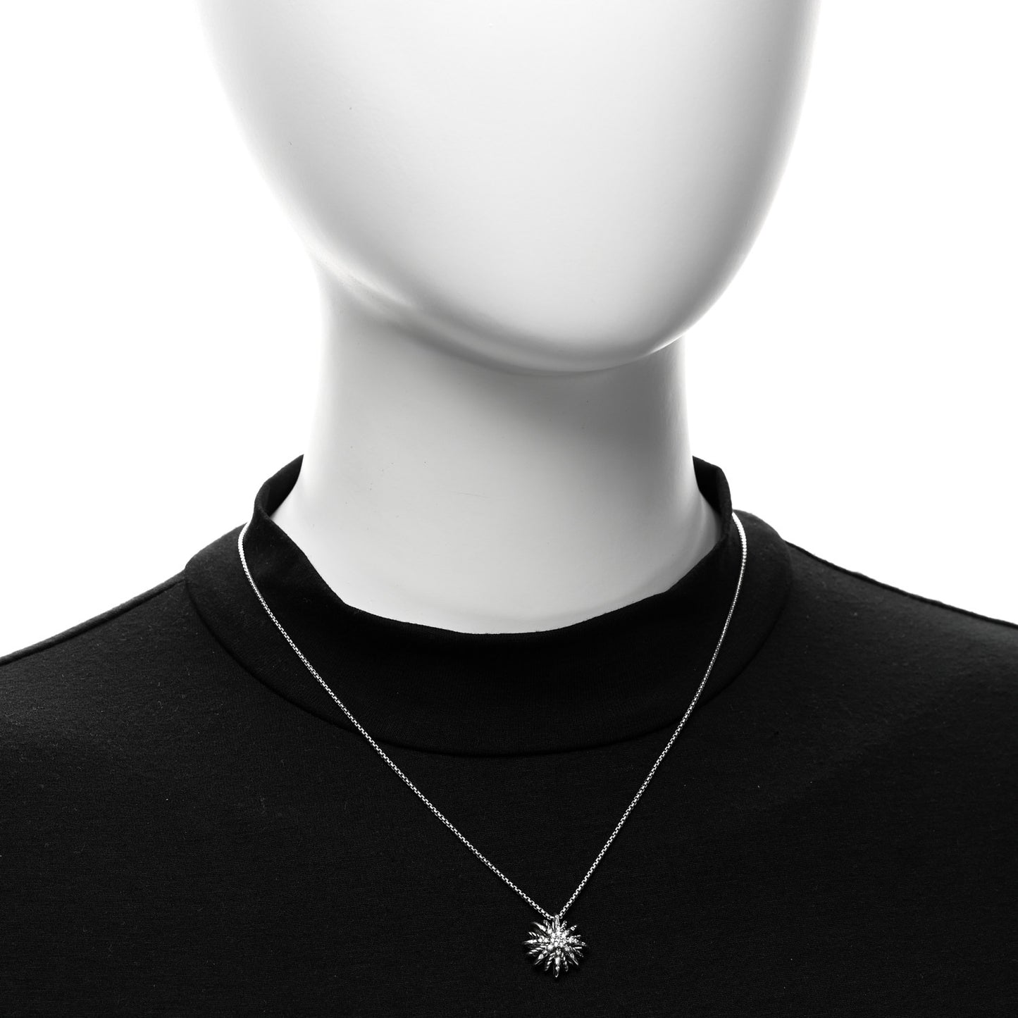 Sterling Silver Diamond 16mm Small Starburst Pendant Necklace