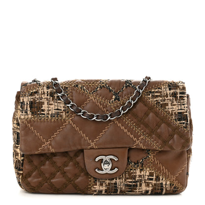 Chanel Lambskin Tweed Stitched Quilted Patch Medium Flap Brown 1 of 13