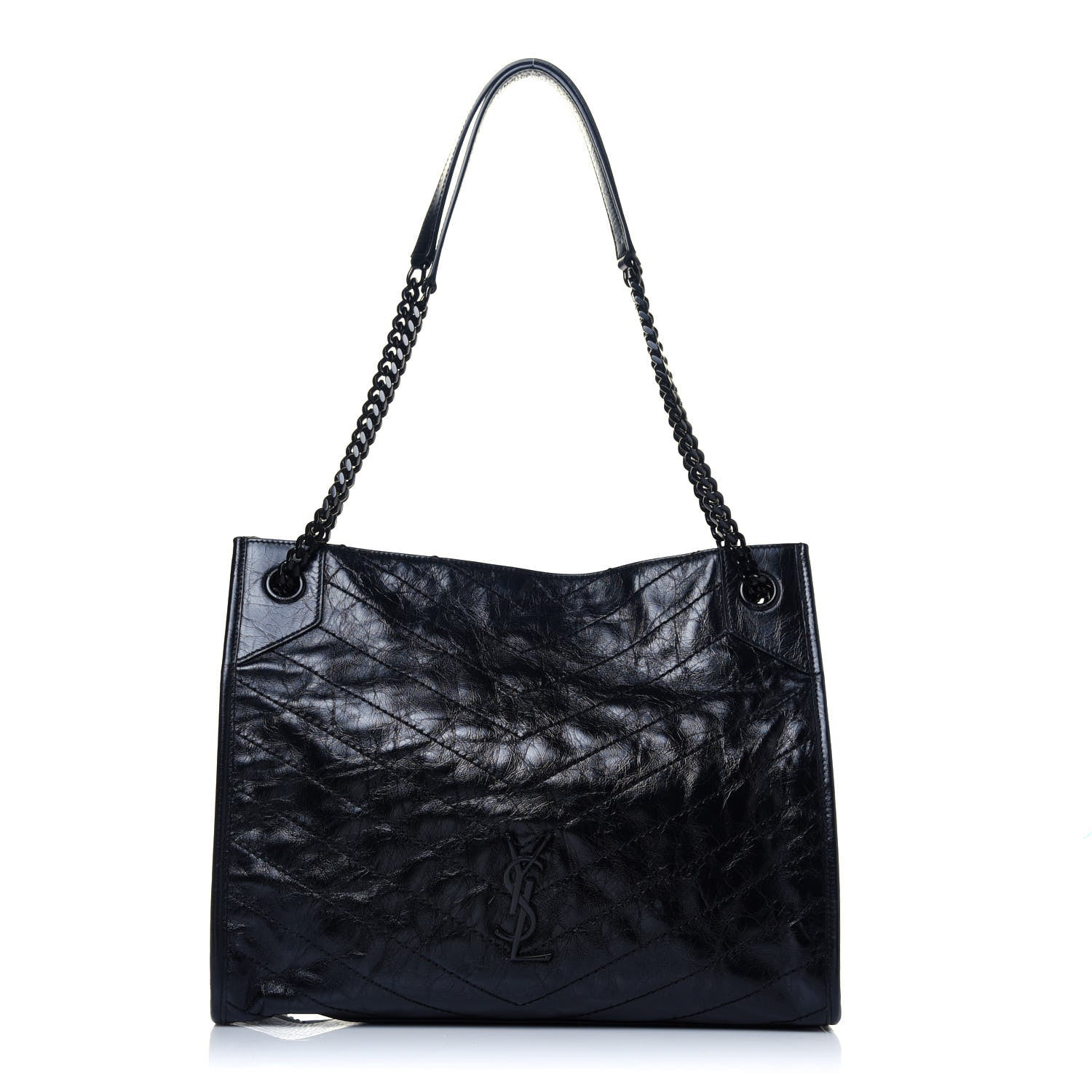 Saint Laurent Crinkled Calfskin Matelasse Monogram Medium Niki Shopper Tote Black 1 of 22