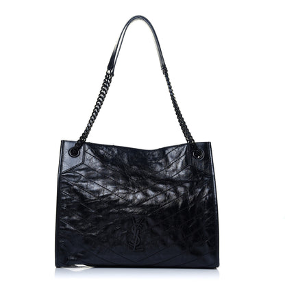 Saint Laurent Crinkled Calfskin Matelasse Monogram Medium Niki Shopper Tote Black 1 of 22