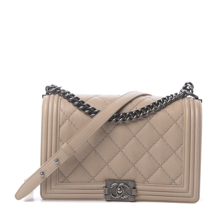 Chanel Quilted Double Stitch New Medium Boy Flap Beige 1 of 17