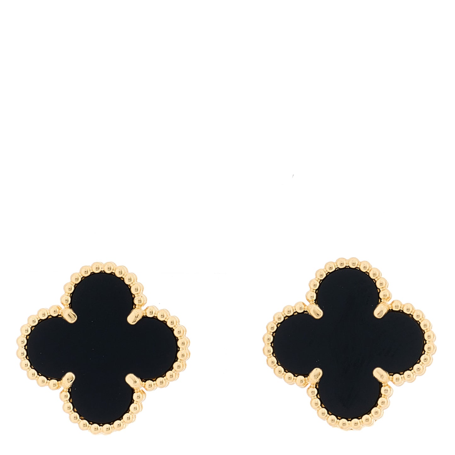 18K Yellow Gold Black Onyx Vintage Alhambra Earrings