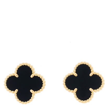 Van Cleef & Arpels 18K Yellow Gold Black Onyx Vintage Alhambra Earrings 1 of 6