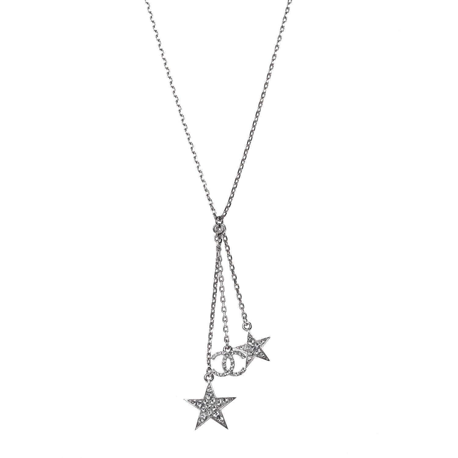 Chanel Crystal Star CC Pendant Necklace Silver 1 of 6