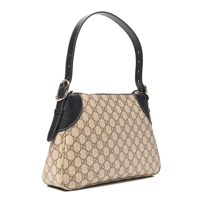 Gucci GG Supreme Monogram Textured Calfskin Medium Emblem Shoulder Bag Beige Dark Brown Black 3 of 10