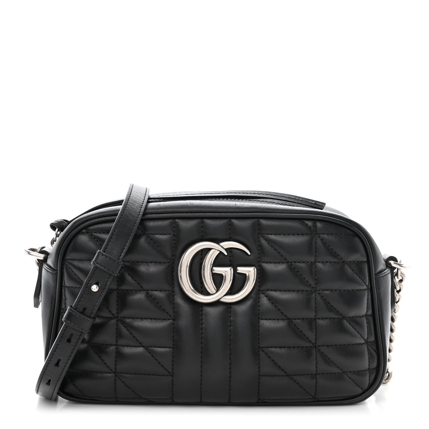 Gucci Calfskin Matelasse Aria Small GG Marmont Chain Shoulder Bag Black 1 of 13