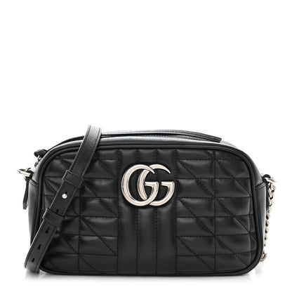 Gucci Calfskin Matelasse Aria Small GG Marmont Chain Shoulder Bag Black 1 of 13