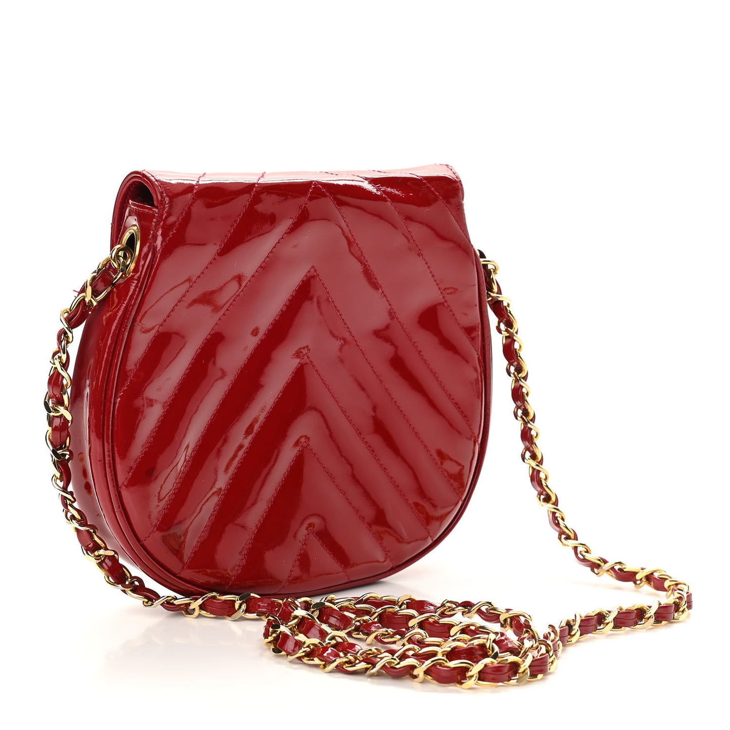 Patent Quilted Chevron Mini Flap Bag Red