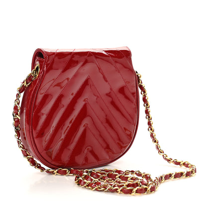 Chanel Patent Quilted Chevron Mini Flap Bag Red 3 of 11