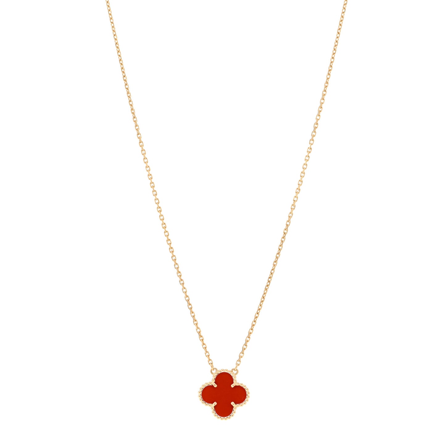 18K Yellow Gold Carnelian Vintage Alhambra Pendant Necklace