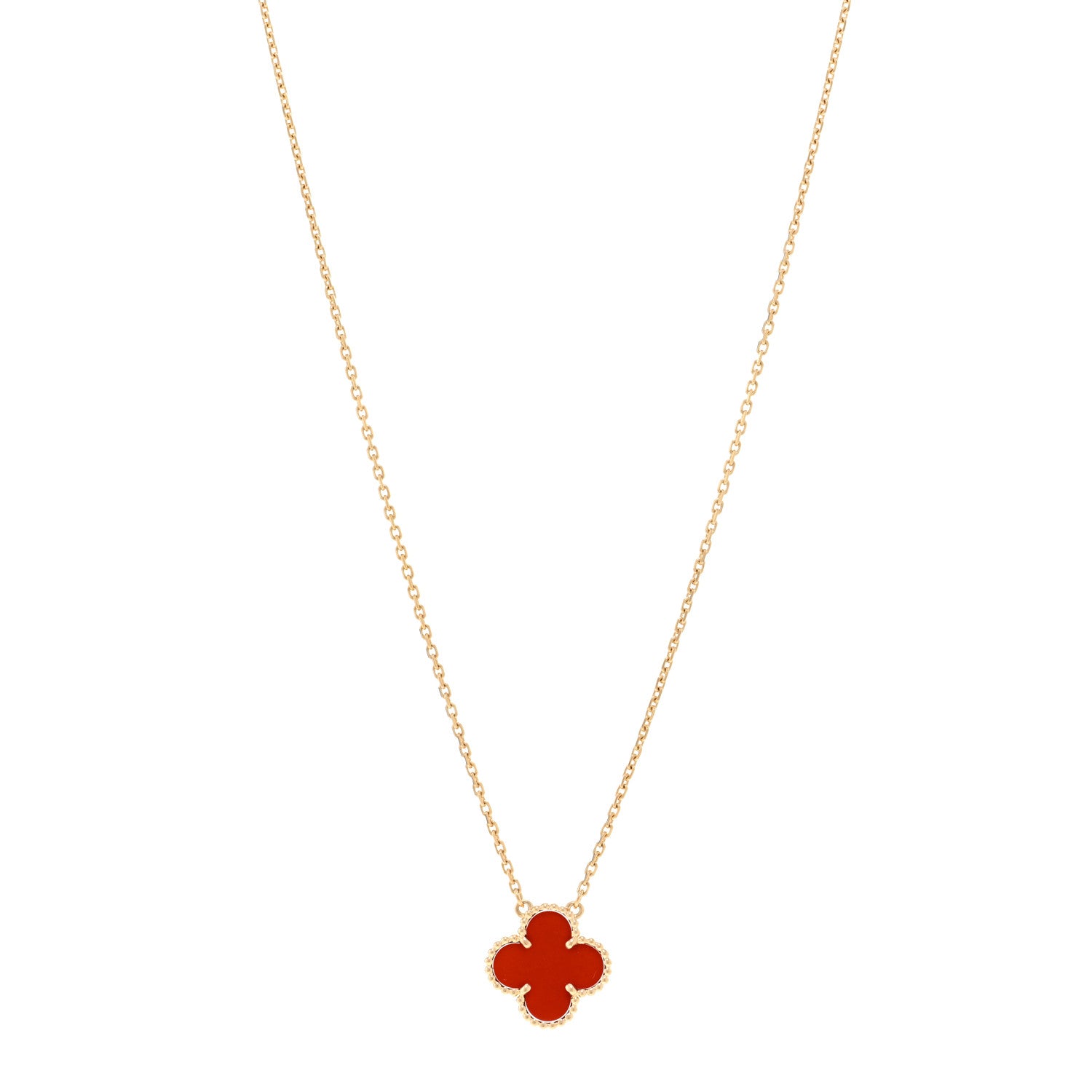 Van Cleef & Arpels 18K Yellow Gold Carnelian Vintage Alhambra Pendant Necklace 1 of 4