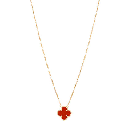 Van Cleef & Arpels 18K Yellow Gold Carnelian Vintage Alhambra Pendant Necklace 1 of 4